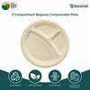 Bosnal - Sugarcane Bagasse Compostable Plates, 10 inch 3-Compartment, Round