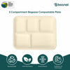 Bosnal - Sugarcane Bagasse Compostable Trays, 10 inch 5-Compartment, Rectangle
