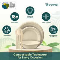 Bosnal – Sugarcane Bagasse Compostable 10 inch & 7 inch Round Plates with 16 Oz Bowls and Cutlery