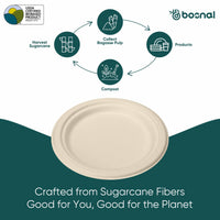 Bosnal - Sugarcane Bagasse Compostable 10 inch Round Plates - Case of 20 (500 Pcs)