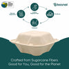 Bosnal - Sugarcane Bagasse Compostable 6inch Square Clamshell Containers - Case of 20 (500 Pcs)
