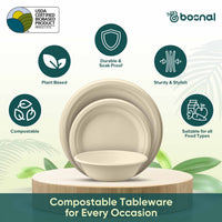 Bosnal – Sugarcane Bagasse Compostable 10 inch & 7 inch Round Plates with 16 Oz Bowls