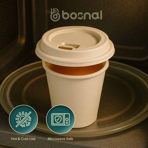 Bosnal - Sugarcane Bagasse Compostable Lids for 8 oz Cups – Case of 20 (500 Pcs)