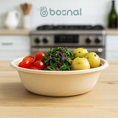 Bosnal – Sugarcane Bagasse Compostable 10 inch & 7 inch Round Plates with 32 Oz Bowls