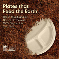 Bosnal - Sugarcane Bagasse Compostable Plates, 10 inch 3-Compartment, Round
