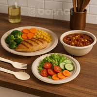 Bosnal – Sugarcane Bagasse Compostable 10 inch & 7 inch Round Plates, 32 Oz Bowls with Cutlery