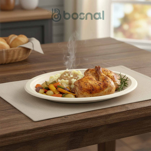 Bosnal - Sugarcane Bagasse Compostable Plates, 10 inch, Oval