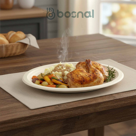 Bosnal - Sugarcane Bagasse Compostable Plates, 10 inch, Oval