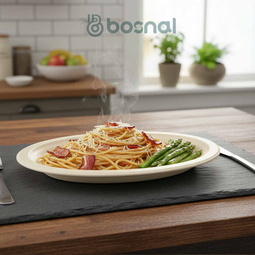 Bosnal - Sugarcane Bagasse Compostable Plates, 10 inch, Oval