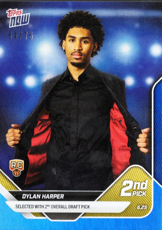 2025 Topps Now Dylan Harper #D2 Blue Foil /75 San Antonio Spurs Rookie RC Basketball Card