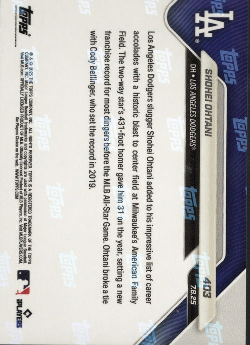 2025 Topps Now Shohei Ohtani #403 Gold Foil /50 Los Angeles Dodgers Baseball Card