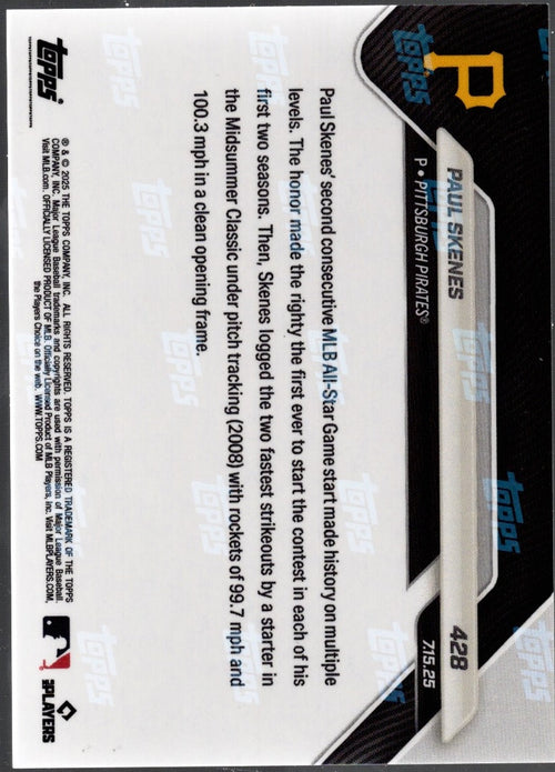 2025 Topps Now Paul Skenes #428 Orange Foil /25 Pittsburgh Pirates Baseball Card