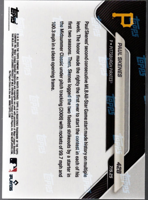 2025 Topps Now Paul Skenes #428 Red Foil /5 Pittsburgh Pirates Baseball Card