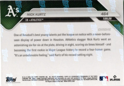 2025 Topps Now Nick Kurtz #464 Gold Foil /50 Athletics Rookie RC Baseball Card