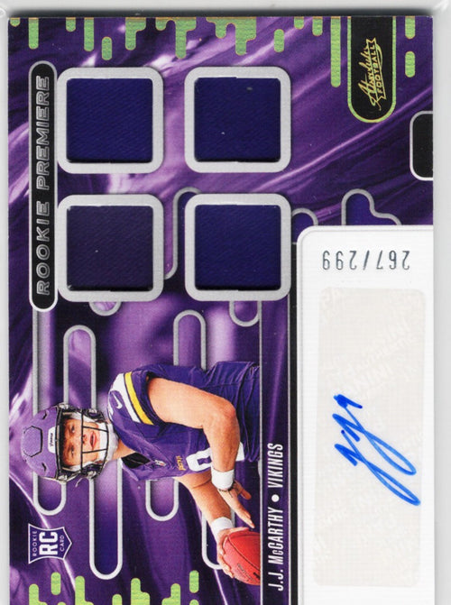 2024 Panini Absolute JJ McCarthy #RPMAJJM Rookie Premiere Patch Auto /299 Rookie RC Football Card