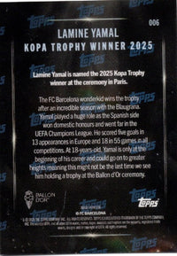 2025 Topps Now Lamine Yamal #006 Image Variation Kopa Trophy Winner Soccer Card
