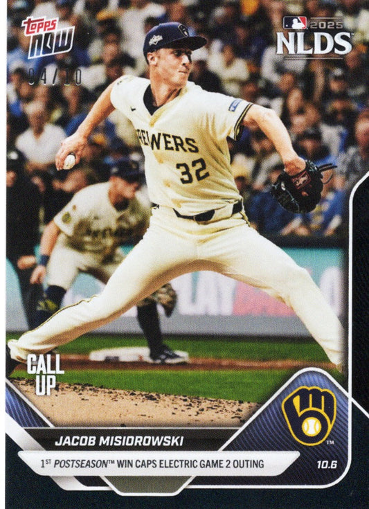 2025 Topps Now Jacob Misiorowski #833 Black Foil /10 Milwaukee Brewers Rookie RC Baseball Card