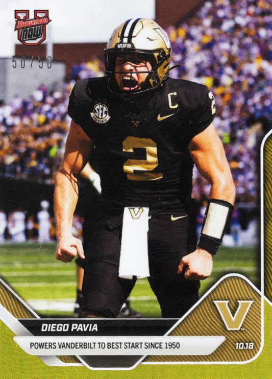 2025 Topps Bowman U Now Diego Pavia #31 Gold Foil /50 Vanderbilt Commodores Rookie RC Football Card