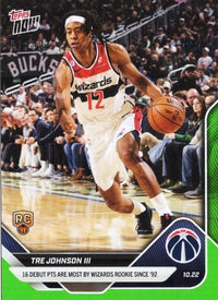 2025 Topps Now Tre Johnson #14 Green Foil /99 Washington Wizards Rookie RC Basketball Card