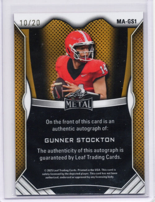 2025 Leaf Metal Gunner Stockton #MAGS1 Pink Ice Auto /20 Georgia Bulldogs Rookie RC Football Card