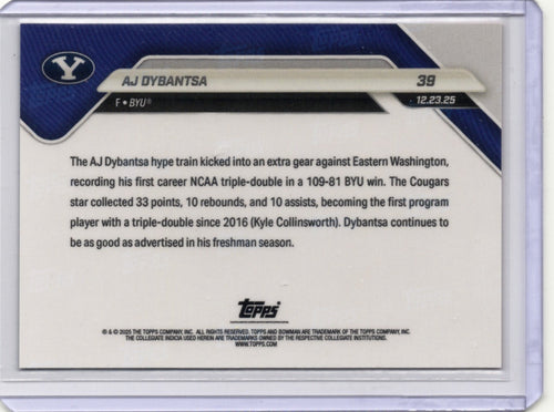 2025 Topps Bowman U Now AJ Dybantsa #39 Black Foil /10 BYU Cougars Rookie RC Basketball Card