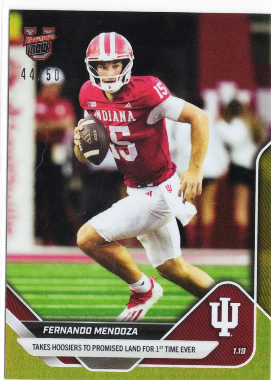 2025 Topps Bowman U Now Fernando Mendoza #67 Gold Foil /50 Indiana Hoosiers Rookie RC Football Card