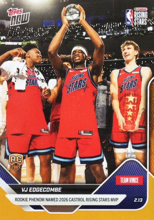 2025 Topps Now VJ Edgecombe #174 Orange Foil /25 Philadelphia 76ers Rookie RC Basketball Card
