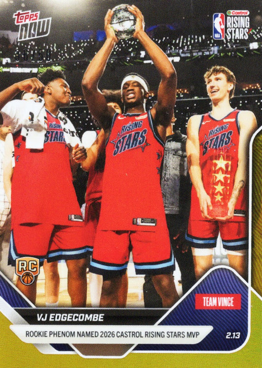 2025 Topps Now VJ Edgecombe #174 Gold Foil /50 Philadelphia 76ers Rookie RC Basketball Card