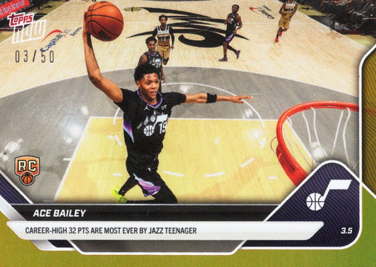 2025 Topps Now Ace Bailey #194 Gold Foil /50 Utah Jazz Rookie RC Basketball Card