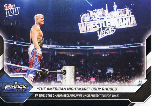 2026 Topps Now WWE Cody Rhodes #29 Black Foil /10 Wrestling Card