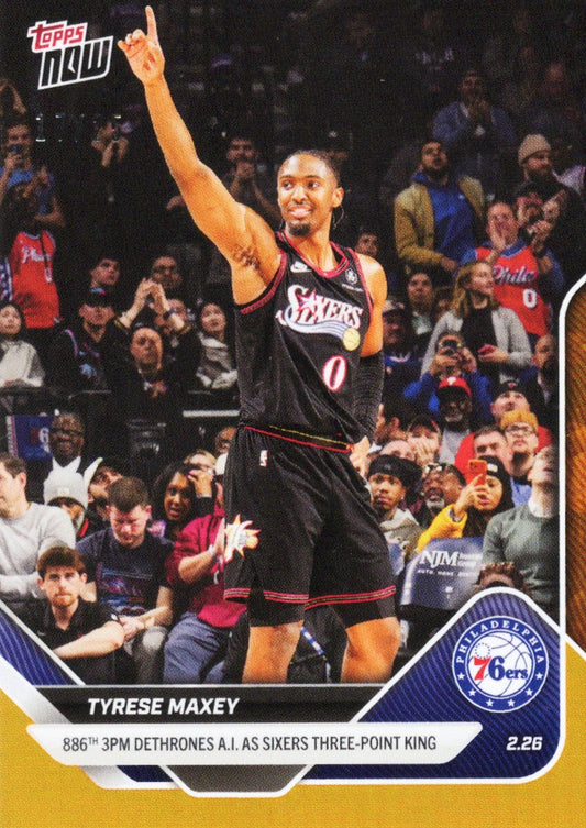 2025 Topps Now Tyrese Maxey #185 Orange Foil /25 Philadelphia 76ers Basketball Card