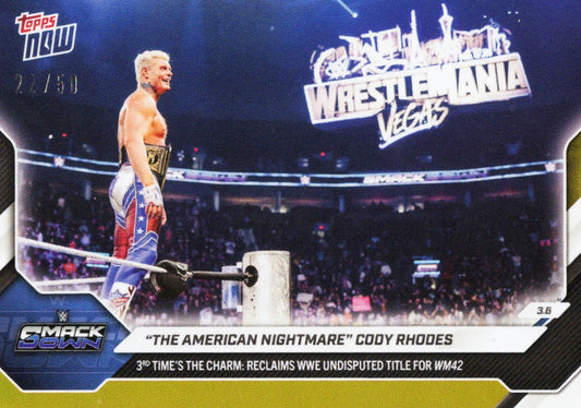 2026 Topps Now WWE Cody Rhodes #29 Gold Foil /50 Wrestling Card