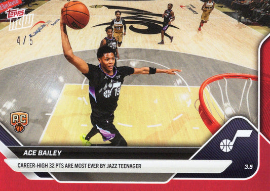 2025 Topps Now Ace Bailey #194 Red Foil /5 Utah Jazz Rookie RC Basketball Card