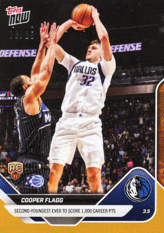 2025 Topps Now Cooper Flagg #193 Orange Foil /25 Dallas Mavericks Rookie RC Basketball Card