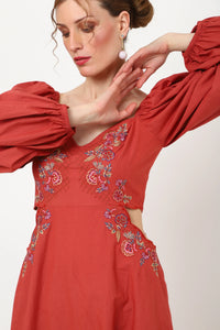 tonal embroidered midnight casual midi dress blue & Red s to xl