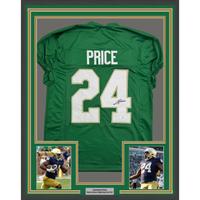 Framed Autographed/Signed JaDarian Price 35x39 Notre Dame Green College Football Jersey JSA COA