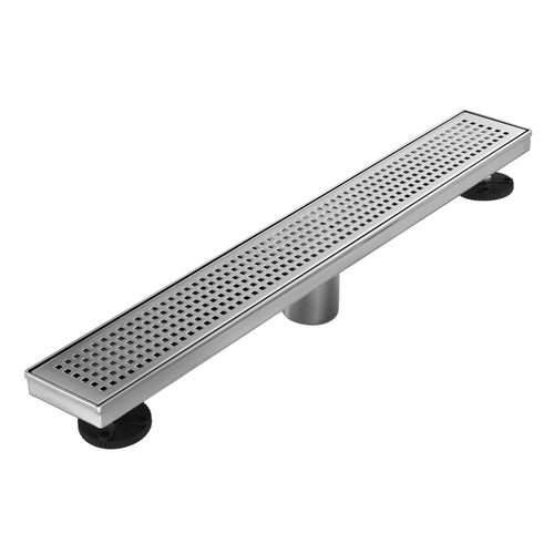 36" Linear Shower Drain, Square Hole Pattern Shower Drain, Brushed 304 Stainless Steel Linear Drain with Levelingft & Hair Strainer