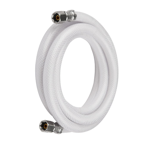 6ft Fridge Ice Maker Water Connector Line, Polyester Reinforced PVC, 1/4" Comp by 1/4" Comp Connection, White