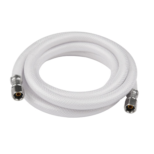 12ft Fridge Ice Maker Water Connector Line, Polyester Reinforced PVC, 1/4" Comp By 1/4" Comp Connection, White