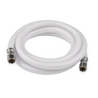 8ft Fridge Ice Maker Water Connector Line, Polyester Reinforced PVC, 1/4" Comp By 1/4" Comp Connection, White
