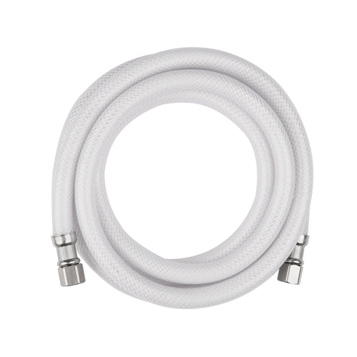 8ft Fridge Ice Maker Water Connector Line, Polyester Reinforced PVC, 1/4" Comp By 1/4" Comp Connection, White