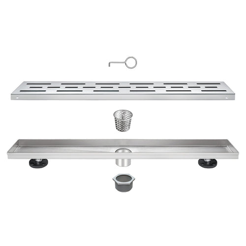 Linear Shower Drain 32" with Removable Grate,Brushed Polished 304 Stainless Steel Shower Drain,Floor Shower Drain with Hair Strainer, Adjustable Levelingft