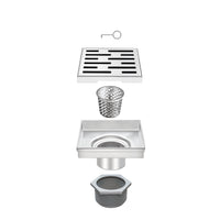 6" Square Shower Drain with Removable Grate Brushed Polished 304 Stainless Steel Shower Drain Floor Shower Drain with Hair Strainer Adjustable Levellingft