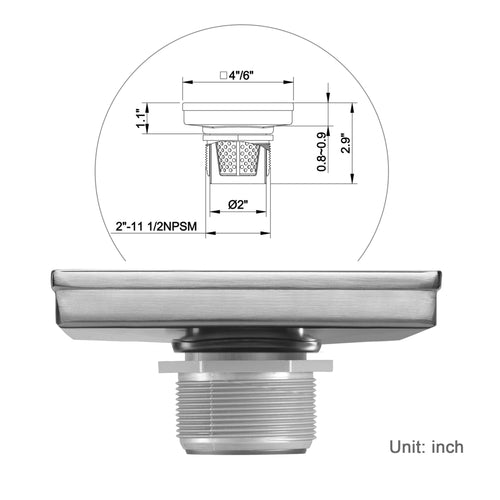 6" Square Shower Drain with Flat Cover, Stainless Steel Shower Floor Drain with 2 in 1 Flat & Tile Insert Cover, Floor Shower Drain with Hair Strainer