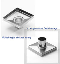 4" Square Shower Drain with Flat Cover, Stainless Steel Shower Floor Drain with 2 in 1 Flat & Tile Insert Cover, Floor Shower Drain with Hair Strainer