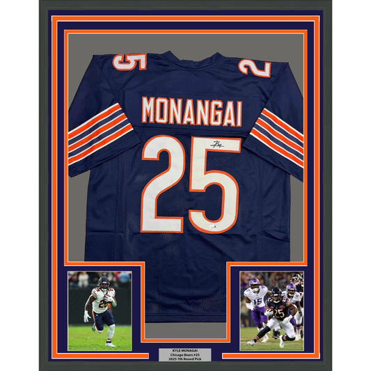 Framed Autographed/Signed Kyle Monangai 35x39 Chicago Blue Football Jersey JSA COA