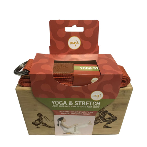 Laser Engraved Bamboo Yoga Block & Strap Combo