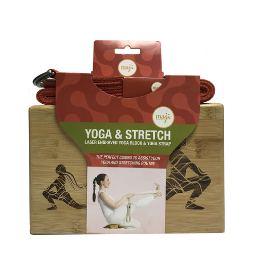 Laser Engraved Bamboo Yoga Block & Strap Combo