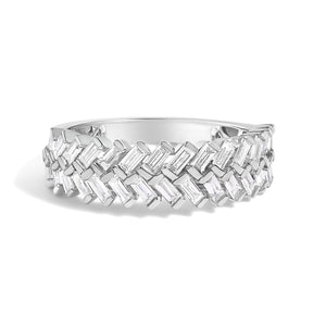 14K White Gold 7/8 Cttw Lab Grown Baguette Weave Design Band Ring