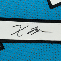 Framed Autographed/Signed Xavier Legette 35x39 Carolina Blue Football Jersey Beckett BAS COA